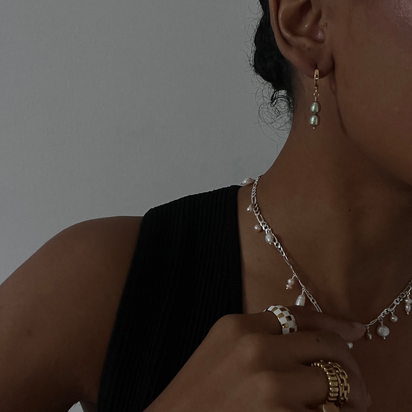Olive Pearl Hoops