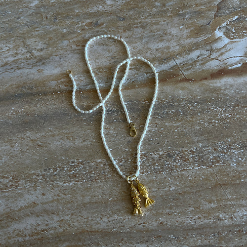 Natural rice pearl necklace with gold filled fish charms